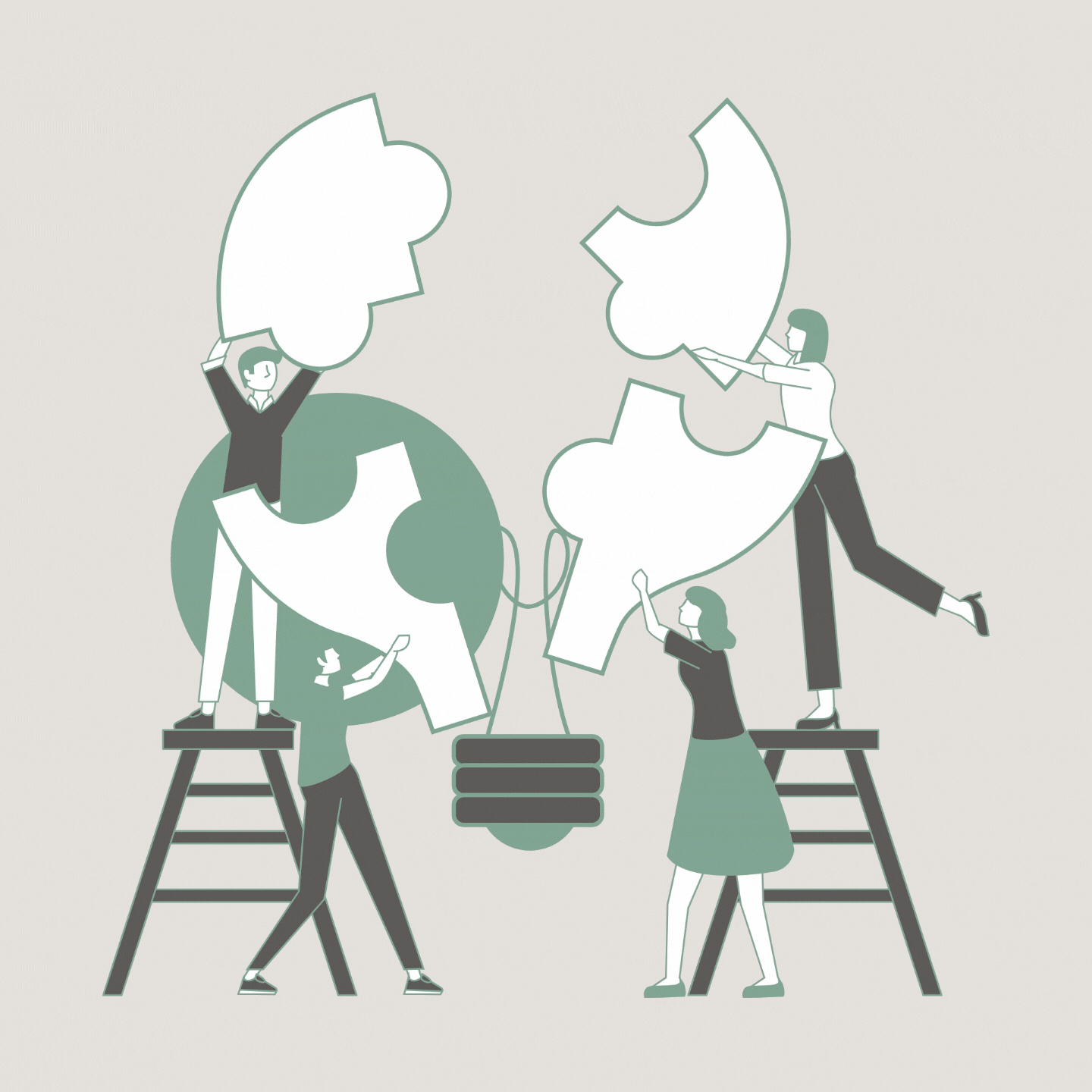 gif przedstawiający ludzi budujących żarówkę